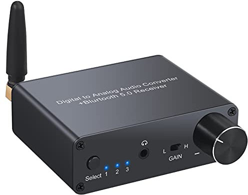 LiNKFOR 192kHz Convertidor Digital Óptico a Analógico Bluetooth V5.0 Amplificador de Auriculares DAC Convertidor de Audio Digital a Analógico Fuente de Alimentación para PS3/4 TV Reproductor Blu-ray