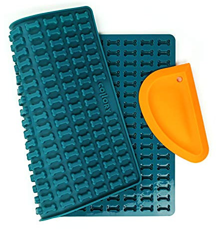 Collory Mini Knochen (2cm) Silikon Backform und Teigschaber Set, Backmatte für Hundekekse und Leckerlis DIY, Pralinenform, Antihaftend und Lebensmittelecht (BPA-Frei)