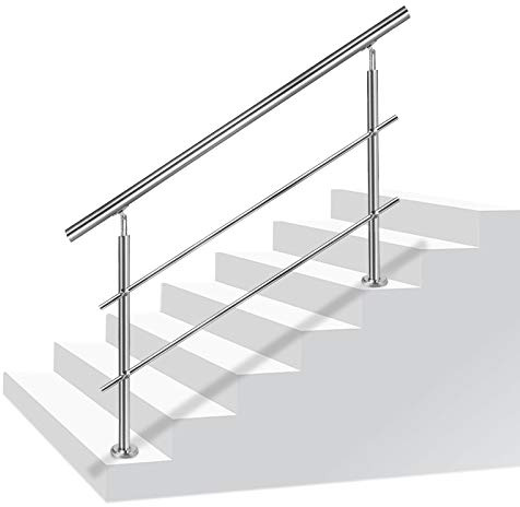 UISEBRT Barandilla para escaleras de acero inoxidable 180 cm, con 2 Travesaños Pasamanos para escaleras balcón