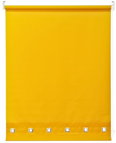 Square Eyelet Windows Roller Blinds Polyester Fabric, Easy Fit Trimmable, Blind with Metal Tube and Child Safe Fittings (Width 90cm x Length 165cm, Ochre Yellow)