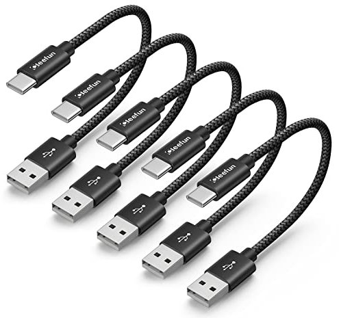 CLEEFUN Cable USB C Corto 0,3m/30cm, 5Pack Cable USB a USB C Carga Rapida para iPhone 17/16/15 Pro Max, Galaxy S25 S24 S23 Ultra, Xiaomi Redmi, Pixel, Power Bank, Batería Externa