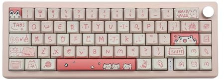 Cmokifuly Custom Keycap for Mechanical Keyboard, MDA Profile Key Caps with 146 Keys Dye-Sub,ANSI &Extra Enter Cute PBT Keycaps (Pink Cat)