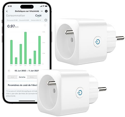 EIGHTREE Prise Connectée WiFi, Prise Alexa Programmable, Compatible avec Alexa/Google Home, Smart Life APP, Suivi de Consommation, Contrôler le ventilateur/climatiseur, 2,4 GHz Wi-Fi, 16A 3680W, 2PCS