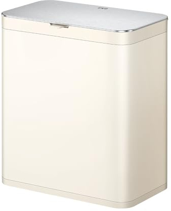 EKO Stainless Steel Kitchen Food Waste Compost Bin with Removable Inner Bucket and Deodorizer Compartment, 7L / 1.85 Gal Wall-Mounted Kitchen Trash Can with Swing Lid (Stainless & Cream White)