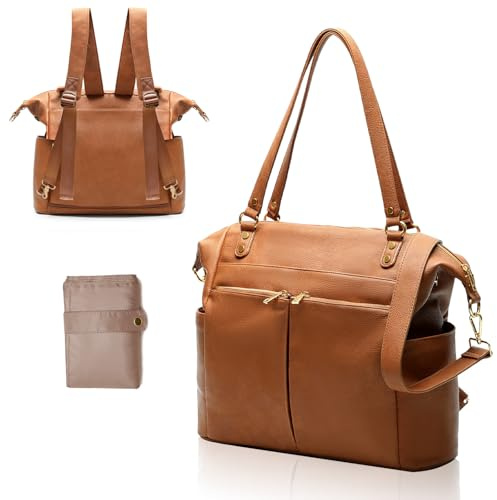 MISS FONG Bolsas cambiadoras para bebé, mochila para cambiar pañales, bolsa de pañales para mamá y papá, multifuncional, de piel, grande, para maternidad, embarazo, hospital, con correa para el hombro