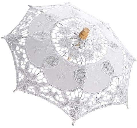 Dioche Ombrellone in pizzo per comunione e matrimonio, accessorio da sposa per ragazza, decorazione per feste, fotografia di ballo (bianco)