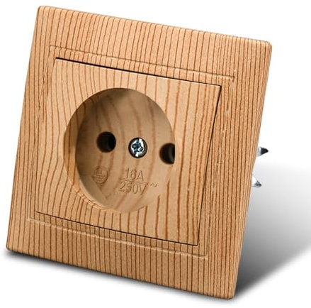 Enchufe de pared para montaje empotrado, enchufes eléctricos para pared interior, 250 V CA, 16 A, enchufe de madera de grano de madera, enchufe sin toma de tierra