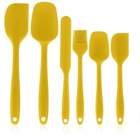 6-Pack Silicone Spatula Set Heat Resistant Non-Stick Stainless Steel Core Food Grade BPA Free Rubber Spatulas Kitchen Baking Tools Cooking Utensils Cookware Turner Tongs (Yellow)