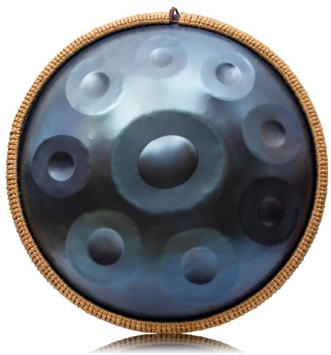 LOMUTY Handpan, Tambor de Acero, Handpan-Drum con Baquetas, Funda, Soporte y Partituras, para Meditación, Yoga, 45cm G Mayor, Azul