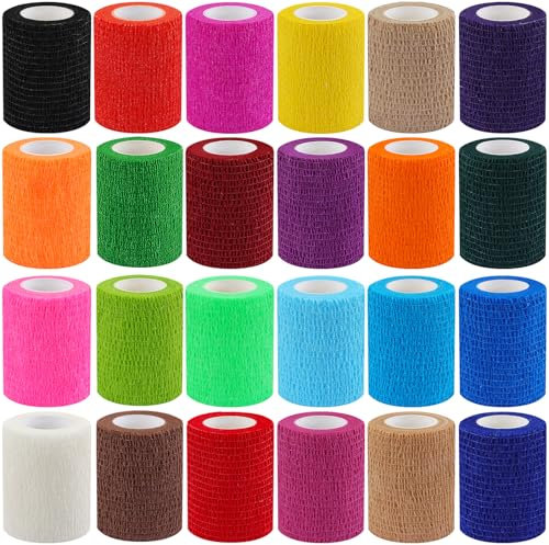 Loppdece 24 Rollen Selbstklebender Verband,5cm x 4,5 m Selbsthaftende Bandage,Elastischer Verband Selbstklebend,Fixierbinde Selbsthaftend Kohäsive Bandage für Handgelenk Füße