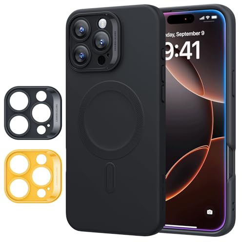 ESR for iPhone 16 Pro Max Case with MagSafe, Camera Control, Supports Magnetic Charging, Smooth & Slim Silicone Case, Full Screen and Camera Protection, Soft Microfiber Lining, Cloud Series, Black