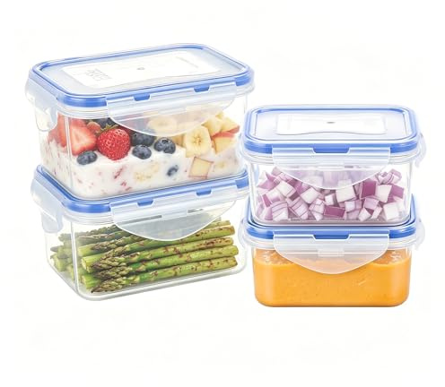 EASYLOCK 4 cajas pequeñas de 500 ml/180 ml con tapa de plástico, cajas para preparar alimentos, utensilios para microondas, a prueba de fugas, portátiles y duraderos