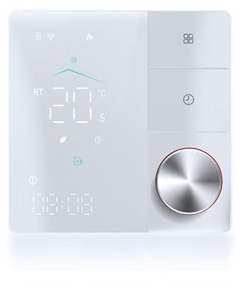 Thermostat Fussbodenheizung, 220V Smart Raumthermostat Knopf Fußbodenheizung Tuya WiFi WLAN für Wasser-Fußbodenheizung, Intelligent Kompatibel mit Alexa, Google Home, Weiß