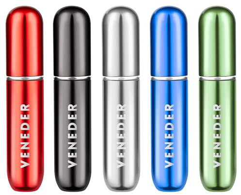 Veneder 5 Stück Parfümzerstäuber 2.0, Nachfüllbare Parfüm Zerstäuber 5ml, Taschenvernebler, Portable Mini Parfüm-Sprühflaschen mit Sichtfenster, Perfekt für Reisen
