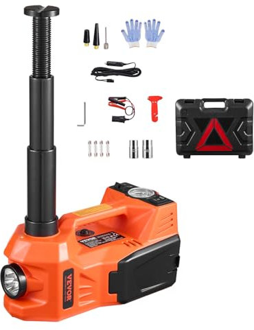 VEVOR Cric elettrico da 5 t con pompa integrata, ricambio per cambio pneumatici regolabile da 12 V con martello sicuro e luce LED, set di cric portatile per berlina SUV camion