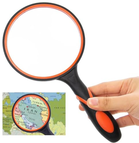 Lupe, 5-fach, 90 mm, Lupe mit rutschfestem Griff, bruchsichere Handlupe für Kinder, Senioren, Lesen oder Hobbys, Insektenentomophile Sehbehinderte