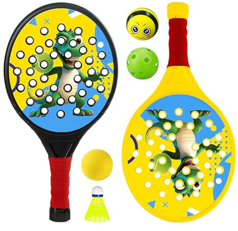 - Racchetta | Set di racchette con 4 palline – Design dinosauro leggero con 4 palline, portatili, per attività all'aria aperta, bambini e ragazze