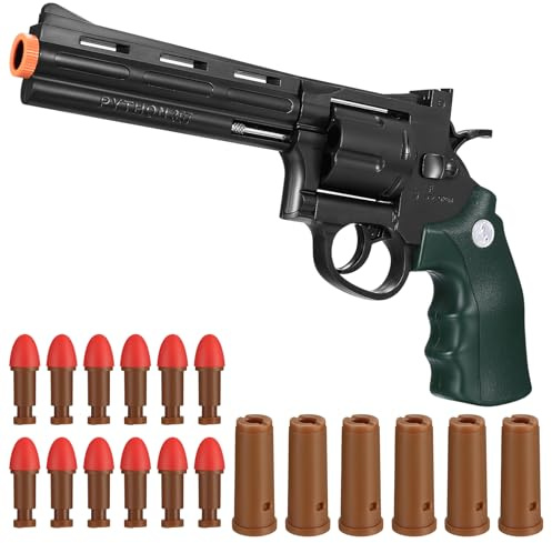 Toy Revolver Gun with 12 Soft Foam Darts & 6 Shells, Soft Blaster Toys Pistols with Shell Ejection, Shell Ejecting Toy Guns for Boys Birthday Gifts(Dark Green)