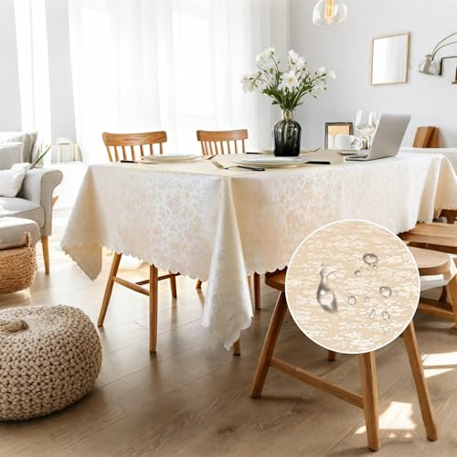 MIUUIPI Tvättbar vaxduk för utomhusbruk, rektangulär, 100 x 140 cm, vattentät, bordsduk, bordsskydd, bordsduk för matsal, trädgård, fest, bröllop, hushåll (beige, beige)