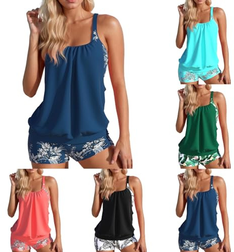 Maillot De Bain Femme 2 Pieces Shorty Tankini Grande Taille Ensemble Maillot De Bain Taille Haute Amincissant Swimwear Femmes Tankini Maillots de Bain Ensembles Taille 2 pièces Bikini
