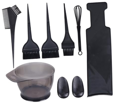 8pcs Hair Dye Tool Kit with Hair Colour Brush and Bowl Set | Plastic Black Finish, Portable Easy Hold Design, DIY Hair Dye and Salon Colouring Tools