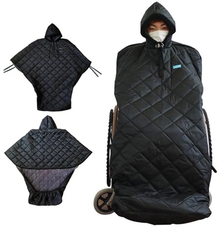 LGHQGHXF Wheelchair Blanket Hooded Raincoat Poncho Cover Waterproof And Windproof Winter Wheelchair Full Body Warm Blanket, Cotton Lined Comfort Cover(Small)
