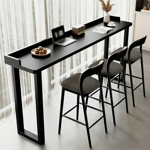 Köksbartabell i Bartabellhöjd, Massiv Trä Hög Bartabell för Kaffe, Väggmonterad Hög Bord för Balkong, För Kök, Café, Liten Utrymme(Black,160x40x105cm/63x16x41in)