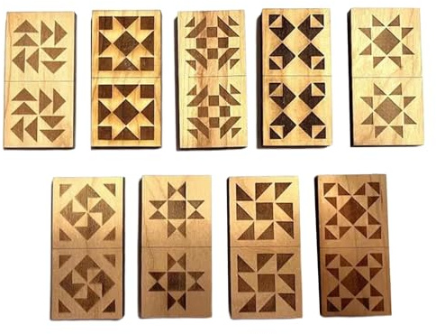 Generiskt domino-spel – staplingsleksak av trä med quiltmönster, festblock domino-spel för quiltning, quiltning, grupp, grundskoleelev, flicka, klassrum, skola, hemskola, familjekvällar