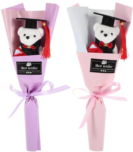 SYTTNUM 2pcs Bouquet Di Bambole Bear,Orsetti di laurea di peluche Bouquet, Peluche Mini Orso Decorazione Di Laurea Decorativo