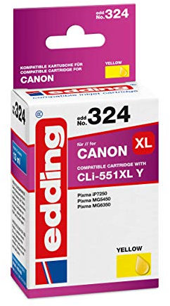 edding Druckerpatrone EDD-324 - Einzelpatrone - Gelb - 13 ml - Reichweite 845 Seiten - Ersetzt Canon CLI-551XL