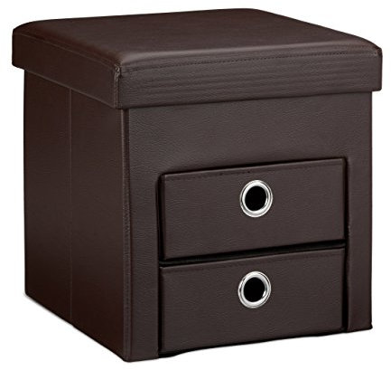 Relaxdays faltbarer Sitzhocker mit Stauraum und 2 entnehmbaren Fächern HxBxT: 38 x 38 x 38 cm Sitzwürfel aus Kunstleder zum Falten mit Aufbewahrung Ottomane mit entnehmbaren Körben Sitzhocker, braun
