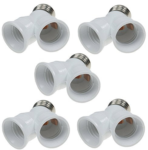 2-fach E27 Fassung Y-Adapter Kunststoff 1x E27 auf 2x E27 Schraubfassung Lampenadapter max. 40Watt je Sockel, weiß (weiß, 5 Stück)