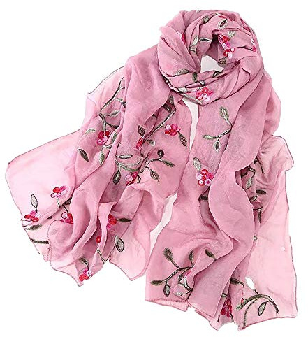 Pluto & Fox Foulard Donna Ricamato Con Fiori Sciarpa Di Seta Elegante Design Retrò Sciarpa Collo Stola (Rosa)