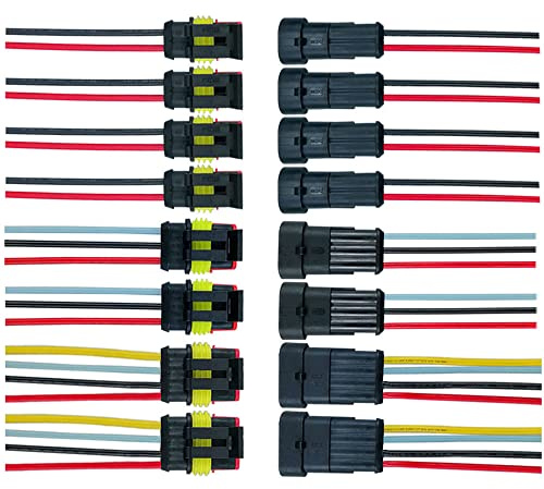 QitinDasen 8 Set Bil Vattentät Elektrisk Kontakter, Förseglad Vattentät Elektrisk Kontakt Plugg Uttag Kit med 16 AWG Förkopplade, för Bil Lastbil Båt (2 Stift/3 Stift/4 Stift)