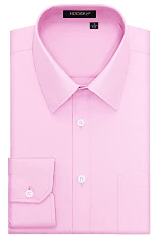 HISDERN Herren Hemd Langarm Regular Fit Hemden für Business Freizeithemden Herrenhemden Rosa M