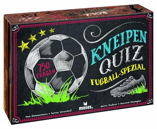 moses. Kneipenquiz – Fußball-Spezial, Pub-Quiz Spiel zur EM & WM, Quizspiel in 3 Schwierigkeitsstufen, für Fußballfreunde ab 12 Jahren, mit 750 kniffligen Fragen