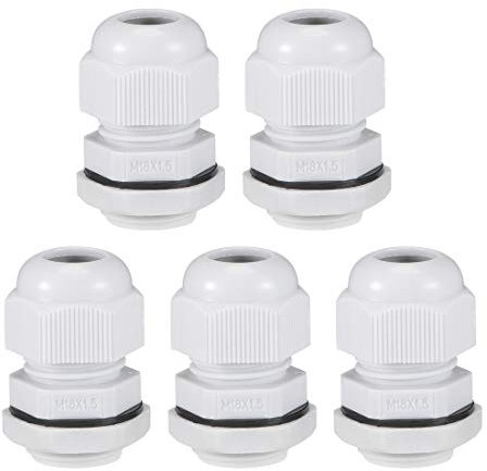 sourcing map M18x1.5 Presse-étoupe 5mm-10mm Fil Trou Imperméable Nylon Joint Réglable Contre-écrou avec Rondelle Blanc 5Pcs