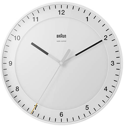 Braun Klassische Funkwanduhr in Weiß / präzises Leisegangwerk / Sekundenzeiger mit Floating-Effekt (ohne Ticken) / gehärtetes Glas / Durchmesser 30 cm / Modell BC17W-DCF, groß