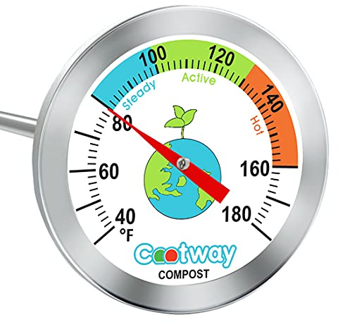 Cootway Compost Thermometer - 16 Inch Stem, Waterproof Soil Temperature Gauge for Composting, Stainless Steel, with Temperature Guide(40-180 ℉)