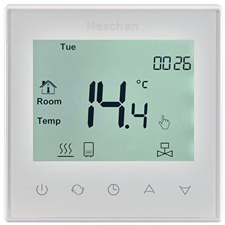 Heschen Thermostat de Chauffage au Sol rayonnant numérique, HS-C505, 230VAC 3Amp, Thermostat de Chauffage par Le Sol, régulateur de température, Travail 7 Jours, Verre trempé, Blanc