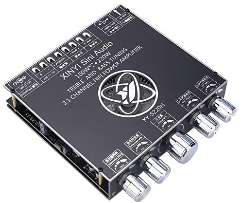 XY-S220H Compatible con Bluetooth 5.1 Amplificador Receptor Junta Audio Estéreo, 2.1 Canal 160Wx2+220W para AUX U-Disk Tarjeta de Sonido USB Entrada de Audio