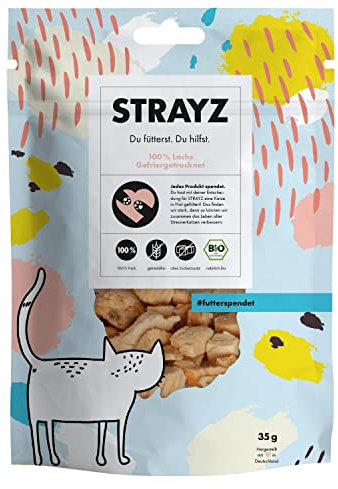 STRAYZ Gefriergetrocknete Katzenleckerlies – 100% Lachs, Bio, Hypoallergene Premium Katzensnacks ohne Zucker und Getreide - 35g