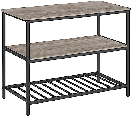 VASAGLE Isola da Cucina con Ampio Piano di Lavoro, Scaffale a 3 Livelli, Struttura in Acciaio, 60 x 120 x 90 cm, Stile Industriale, Facile da Montare, Greige e Nero KKI001B02
