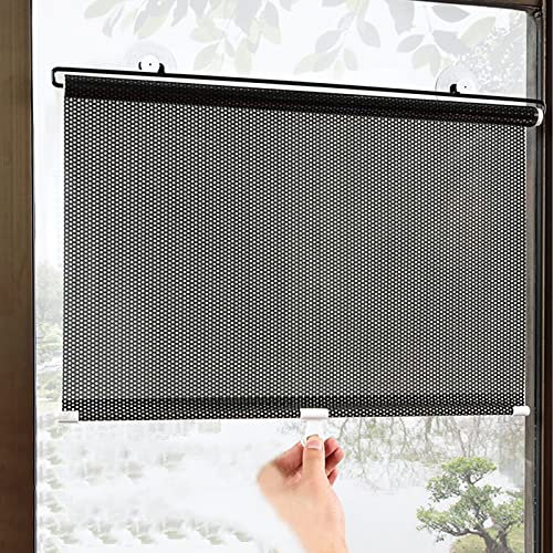 FENGSHOUU Verdunkelungsvorhang ohne Bohren,Saugnapf-Rollos,Einziehbarer Sonnenschutz Rollo Dachfenster Verdunkelung,Gardinen mit Saugnäpfen für Büro Arbeitszimmer Auto (W40xH60cm(16x24in),Black)