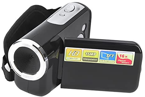 Fdit Digitale Videokamera für Kinder, 16X HD Digitaler Tragbarer Videokamera-Camcorder, Kinder-Videokamera-Camcorder mit 2-Zoll-Farb-TFT-LCD Als Geschenk für Kinder (Black)