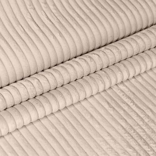 DreamRoots Cord Stoff Meterware Gewicht 380 g/m2 - Polsterstoff Cord Meterware 140 cm breit - Möbelstoff Meterware - Breitcord Meterware Vanilla Ice