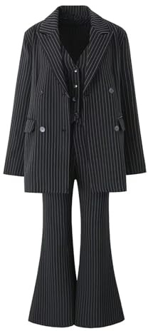 Nuovo Completo Tre Pezzi da Donna a Righe, Giacca Ampia + Gilet in Vita + Pantaloni a Zampa d'elefante - Completo - M