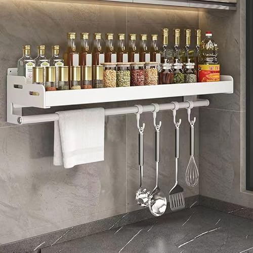 Dreamhousey Scaffale in ferro da cucina, portaspezie da appendere a parete, per la casa, per la cucina, a olio, sale, portaspezie (bianco, 40 cm di lunghezza)