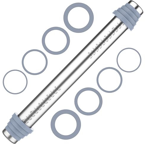 Edelstahl Nudelholz,GeeRic Einstellbares Edelstahl Teigroller,Nudelhölzer Teigrolle mit Dicken Ringe in 4 Größen,Perfekt Backzubehör Rolling Pin für Fondant, Pizza,Cookie,Nudelteig, Mürbeteig,41 cm