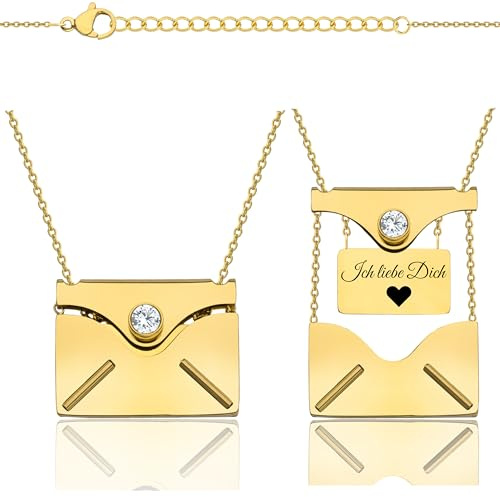 Lumari Gold Collana personalizzata con busta con ciondolo a forma di medaglione apribile con incisione all'interno, catena in acciaio inox, idea regalo per compleanno, 20x14mm, Acciaio inossidabile